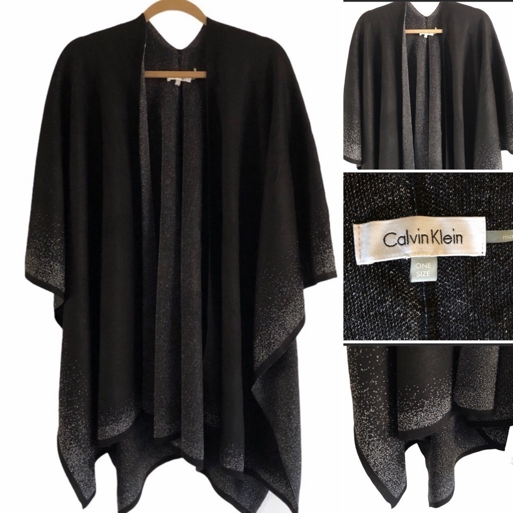 Calvin Klein Cape Black & Silver Metallic Knit One Size